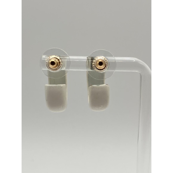 Vintage White Enamel Hoop Earrings! - Picture 7 of 9